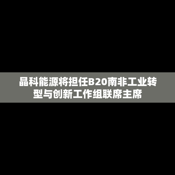 晶科能源将担任B20南非工业转型与创新工作组联席主席