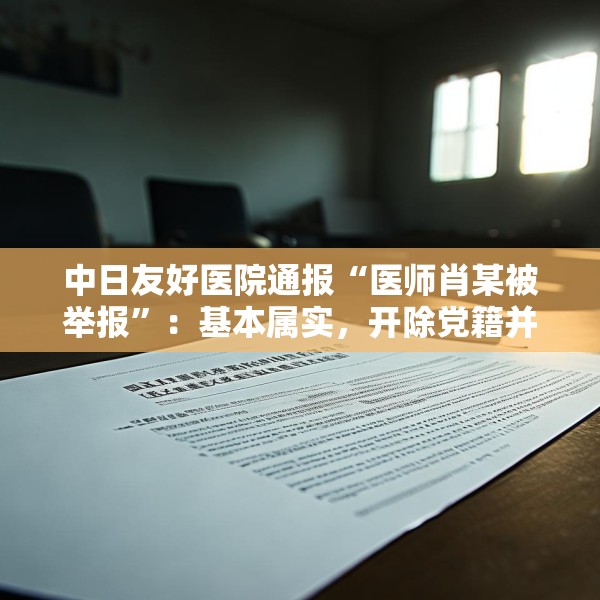 中日友好医院通报“医师肖某被举报”：基本属实，开除党籍并解聘